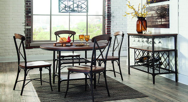 Rolena Brown Round Dining Room Table w/ 4 Side Chairs